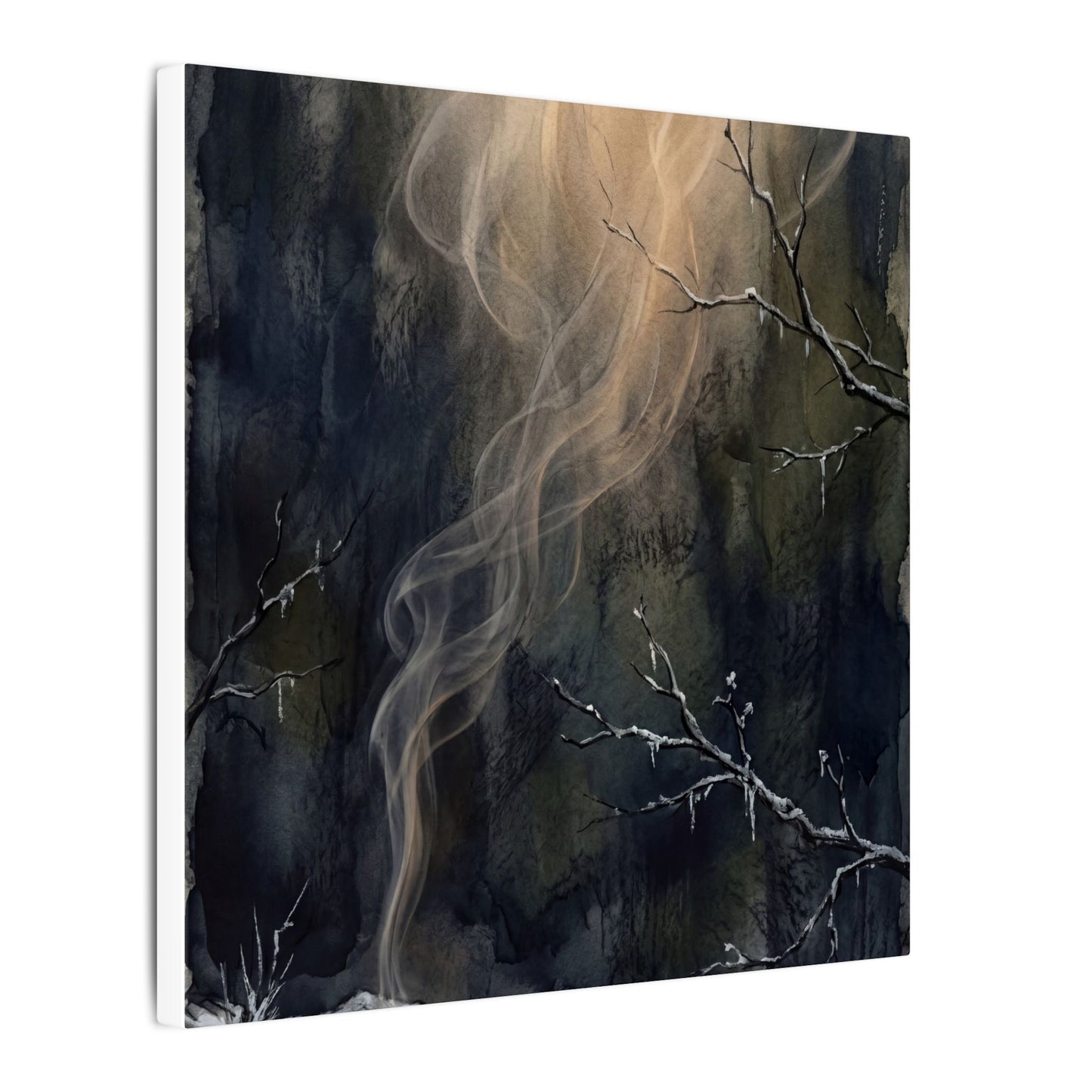 Incense Smoke Winter Canvas Art | Dark Japandi Moody Design