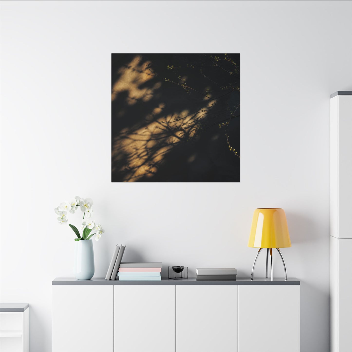 Moody Shadow Play Canvas Art - Moody Minimal Dark Japandi