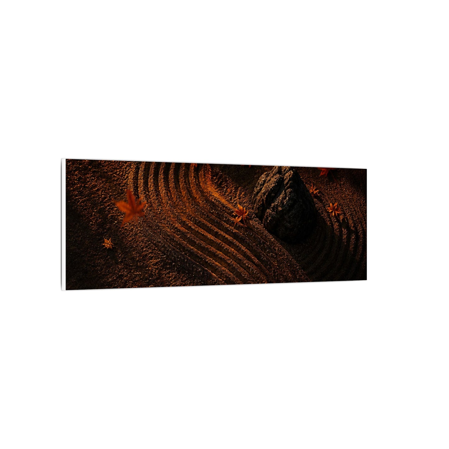 Dark Japandi Rock Garden in Golden Hour | Charcoal Ink Canvas Art