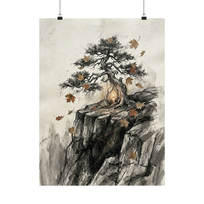 Pine Tree Autumn Wall Art Print | Japandi Elegant Design