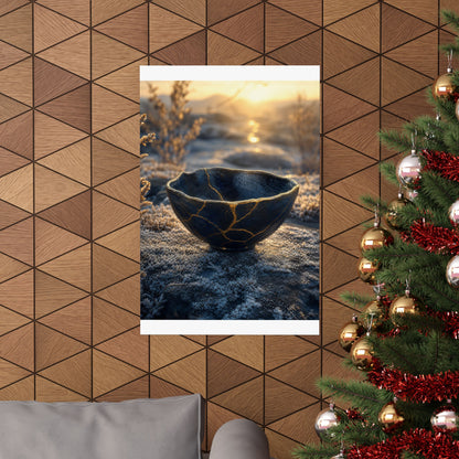 Kintsugi Ceramic Bowl in Golden Hour | Gold Repair Wall Art Print