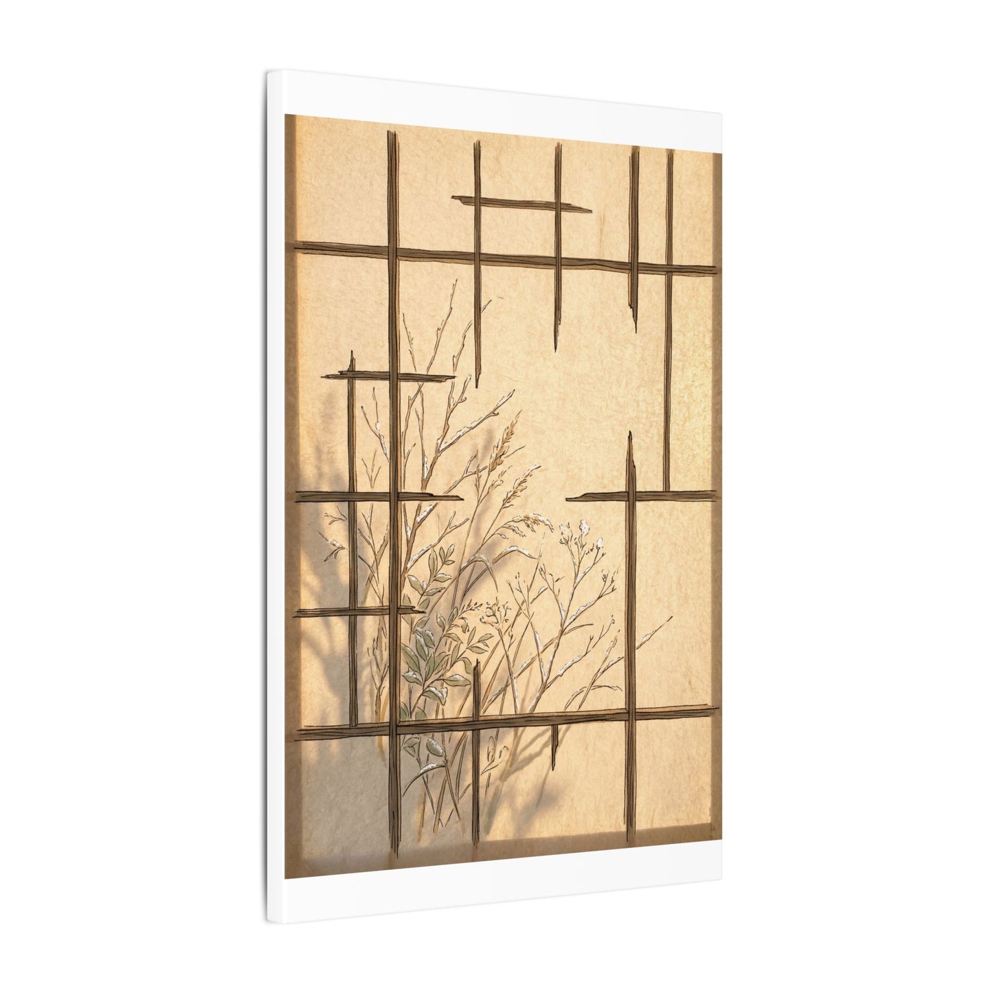 Shoji Screen Canvas Art | Winter Japandi Minimal Line Art