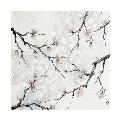Winter Cherry Blossom Watercolor Wall Art Print | Elegant Decor