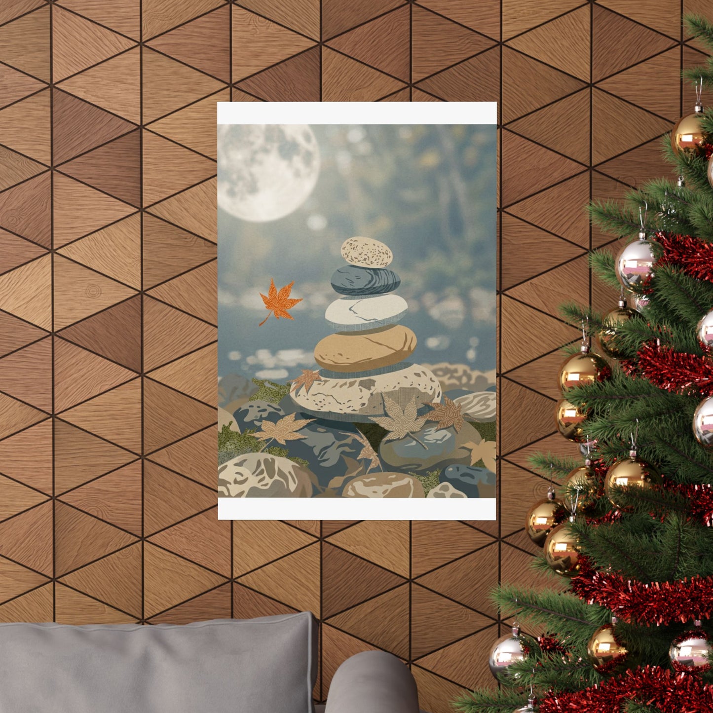 Earthy River Stones Wall Art Print - Japanese Pattern Japandi