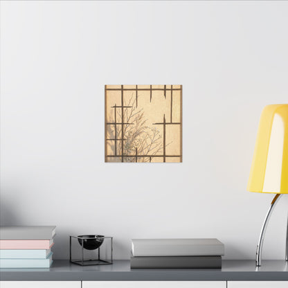 Shoji Screen Canvas Art | Winter Japandi Minimal Line Art