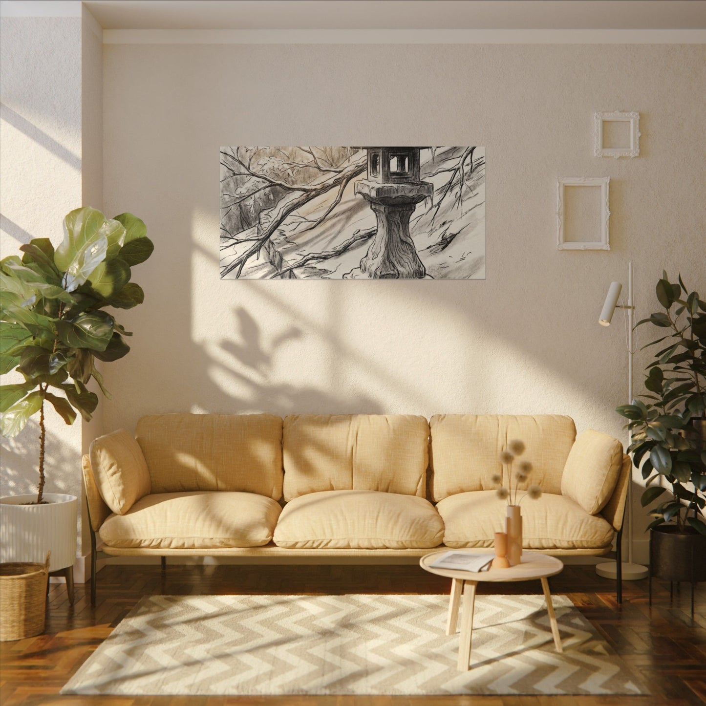 Golden Hour Stone Lantern Canvas Art - Japandi Kanso