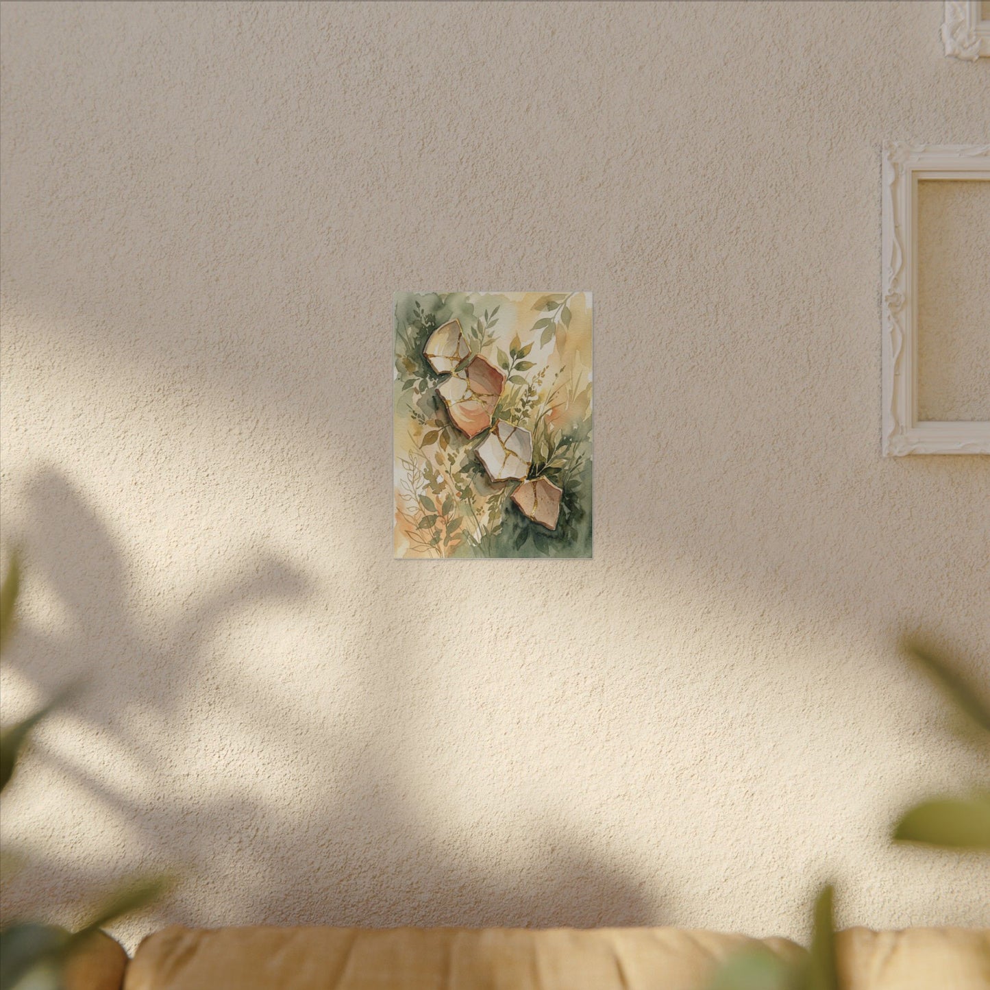 Japandi Broken Pottery in Golden Hour | Watercolor Canvas Art