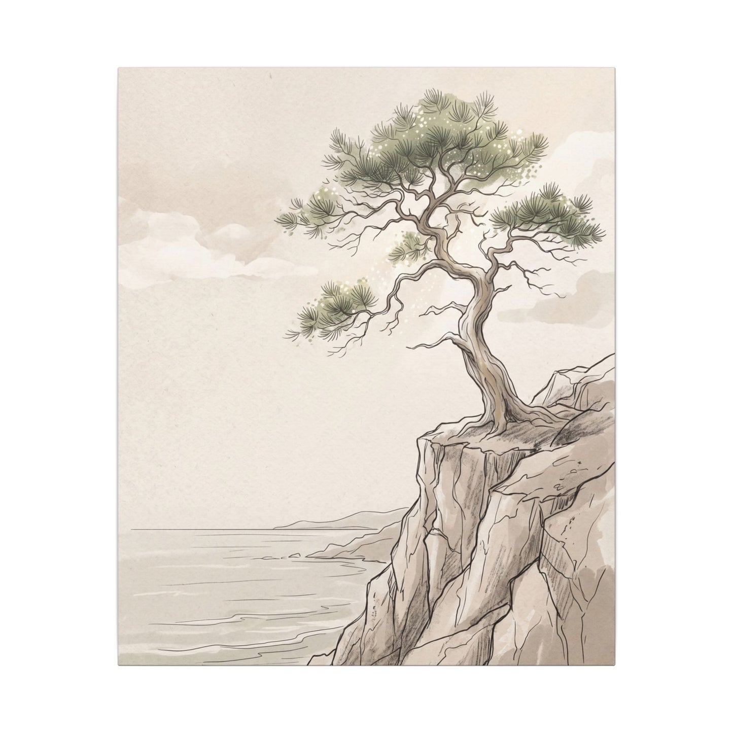 Japandi Pine Tree in Dappled | Minimal Line Canvas Art