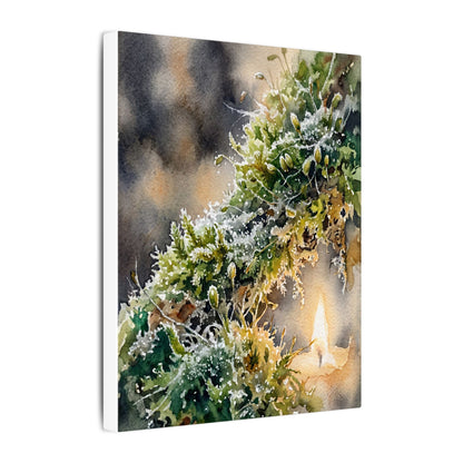 Winter Moss Close Up Watercolor Canvas Art | Neutral Decor