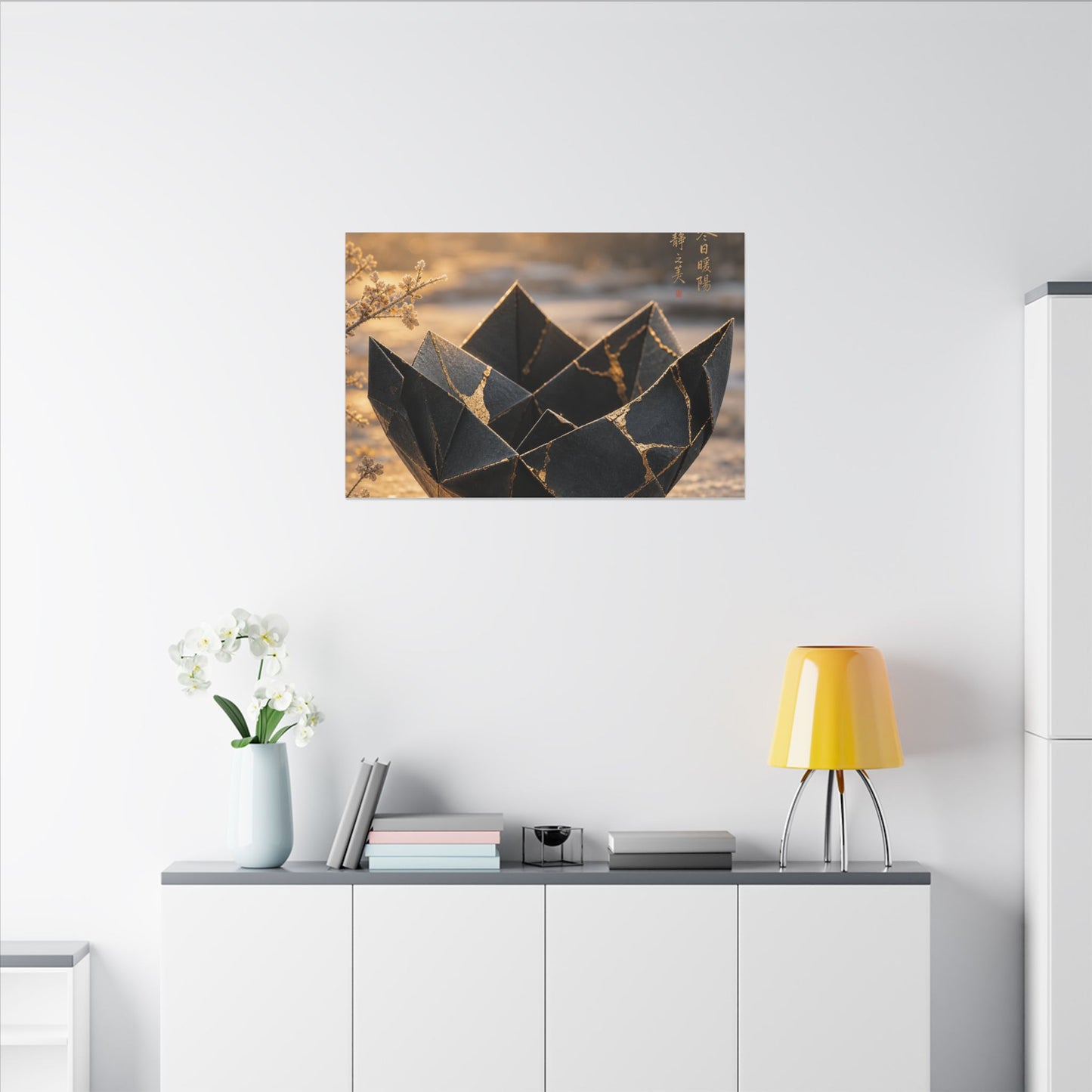 Kintsugi Paper Fold in Golden Hour | Gold Repair Canvas Art
