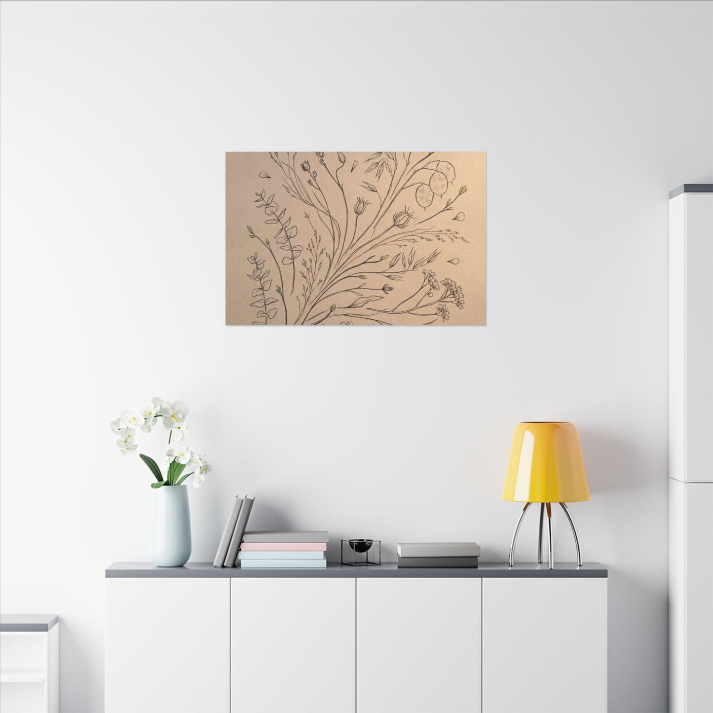 Dried Flowers Canvas Art | Spring Japandi Minimal Line Art