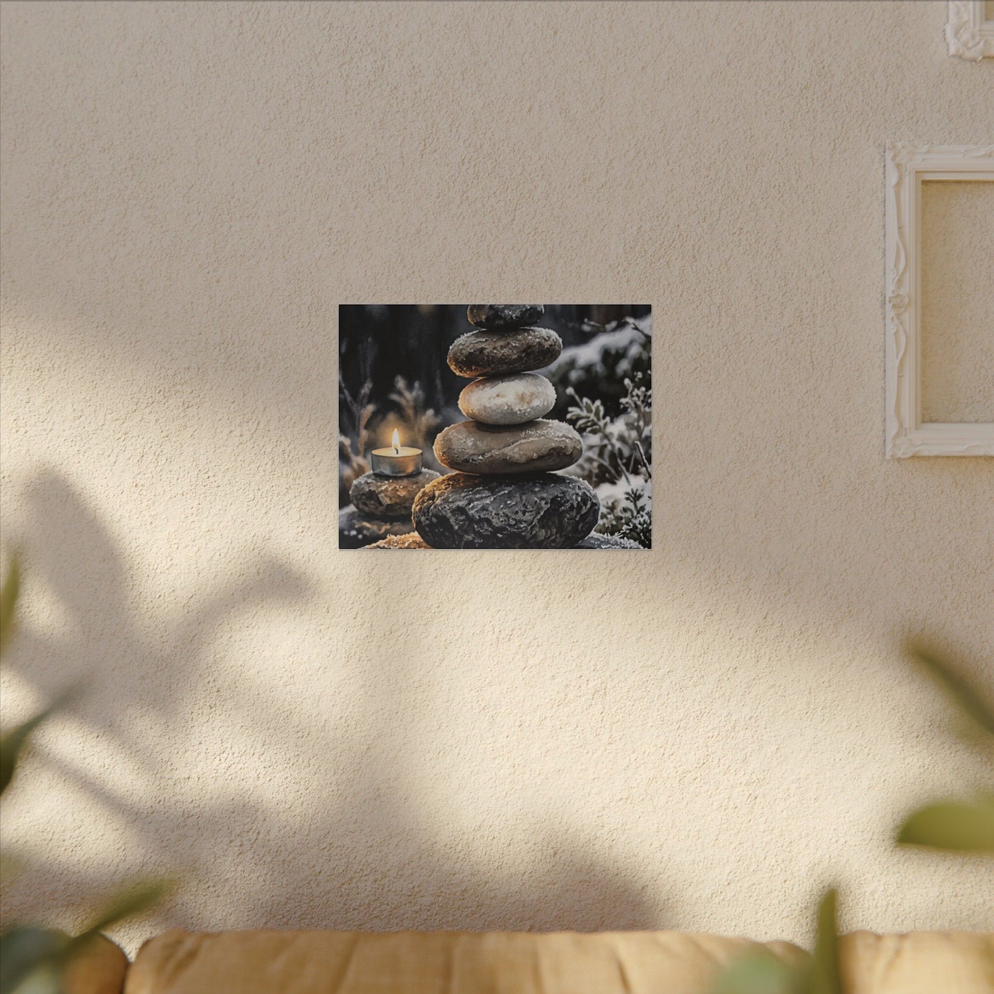River Stones Canvas Art | Winter Japandi Watercolor Art