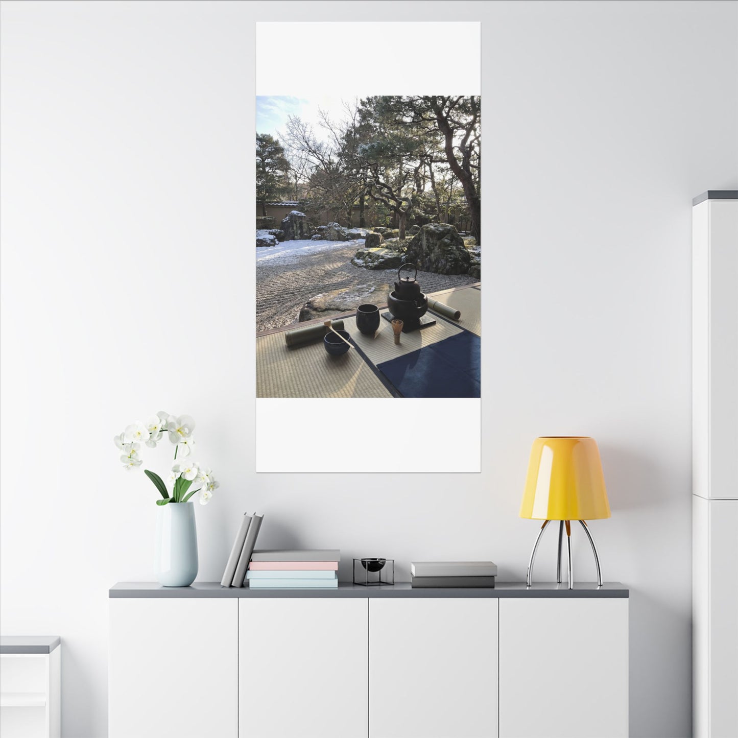 Winter Tea Ceremony Karesansui Canvas Art | Serene Decor