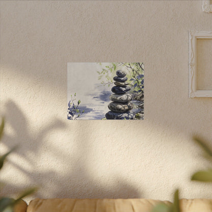 River Stones Sumi E Canvas Art | Serene Zen Art