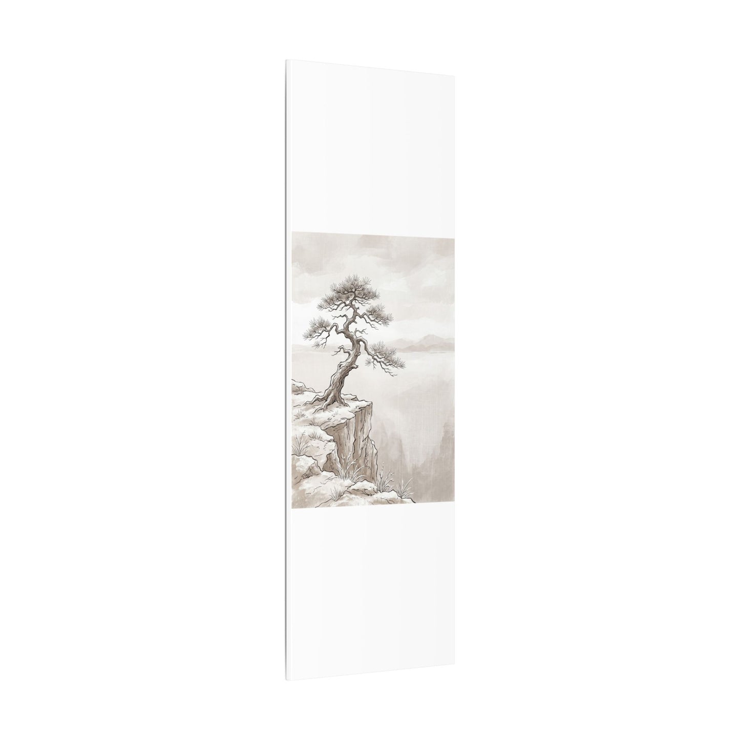 Neutral Pine Tree Canvas Art - Minimal Line Japandi