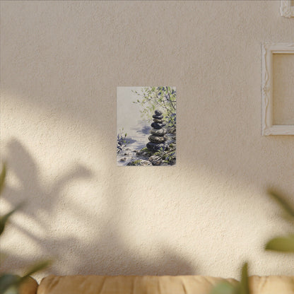 River Stones Sumi E Canvas Art | Serene Zen Art