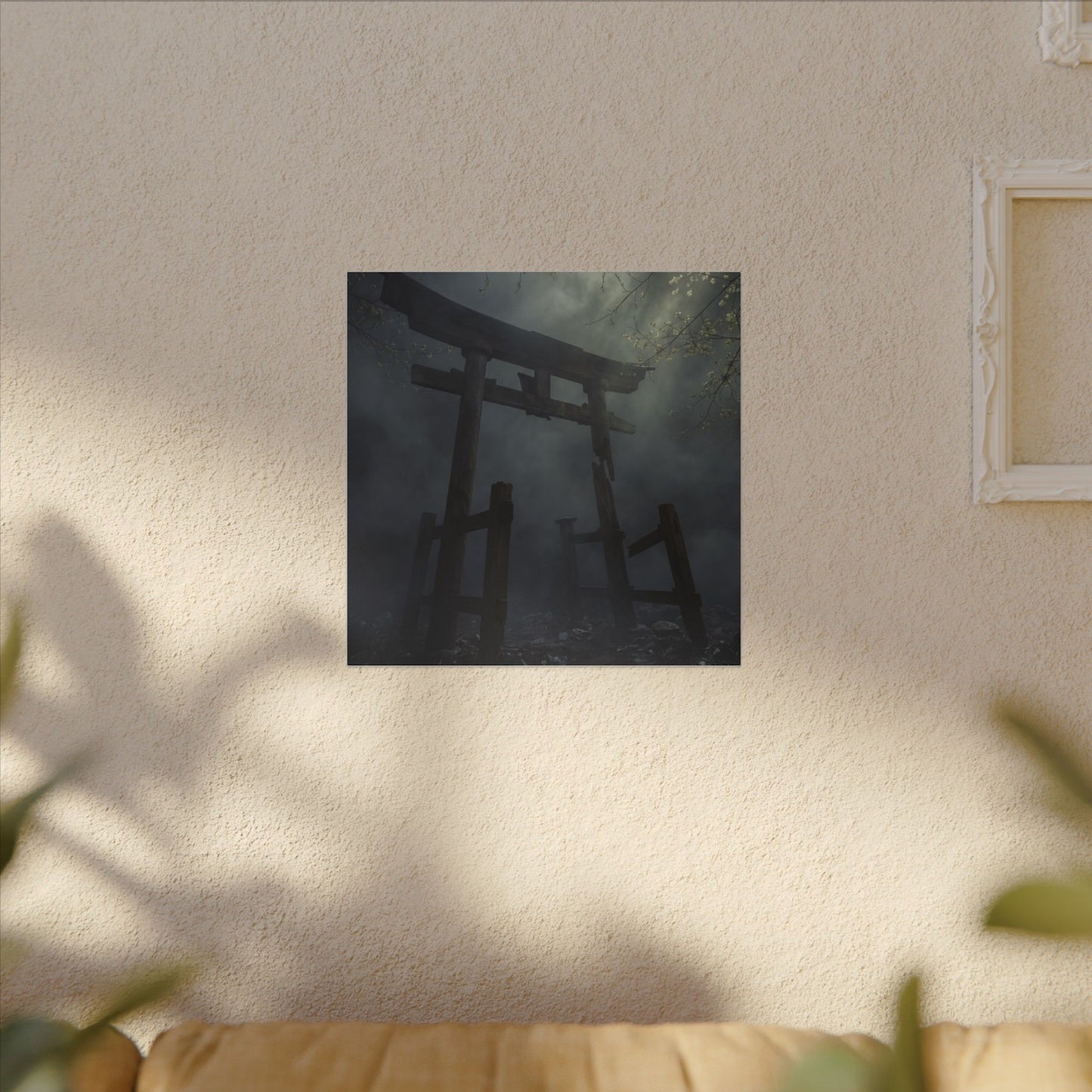 Dark Japandi Torii Gate in Dappled | Moody Minimal Canvas Art