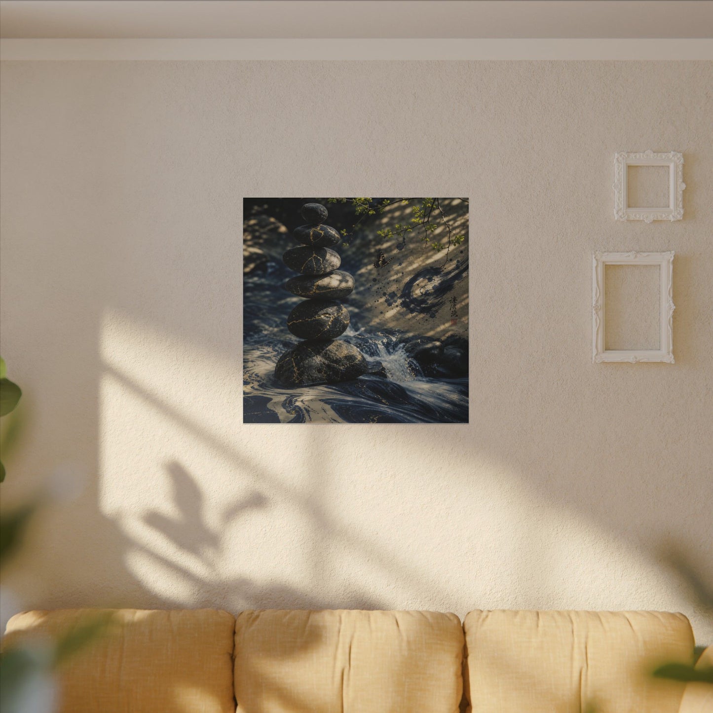 Kintsugi River Stones in Dappled | Broken Beauty Canvas Art