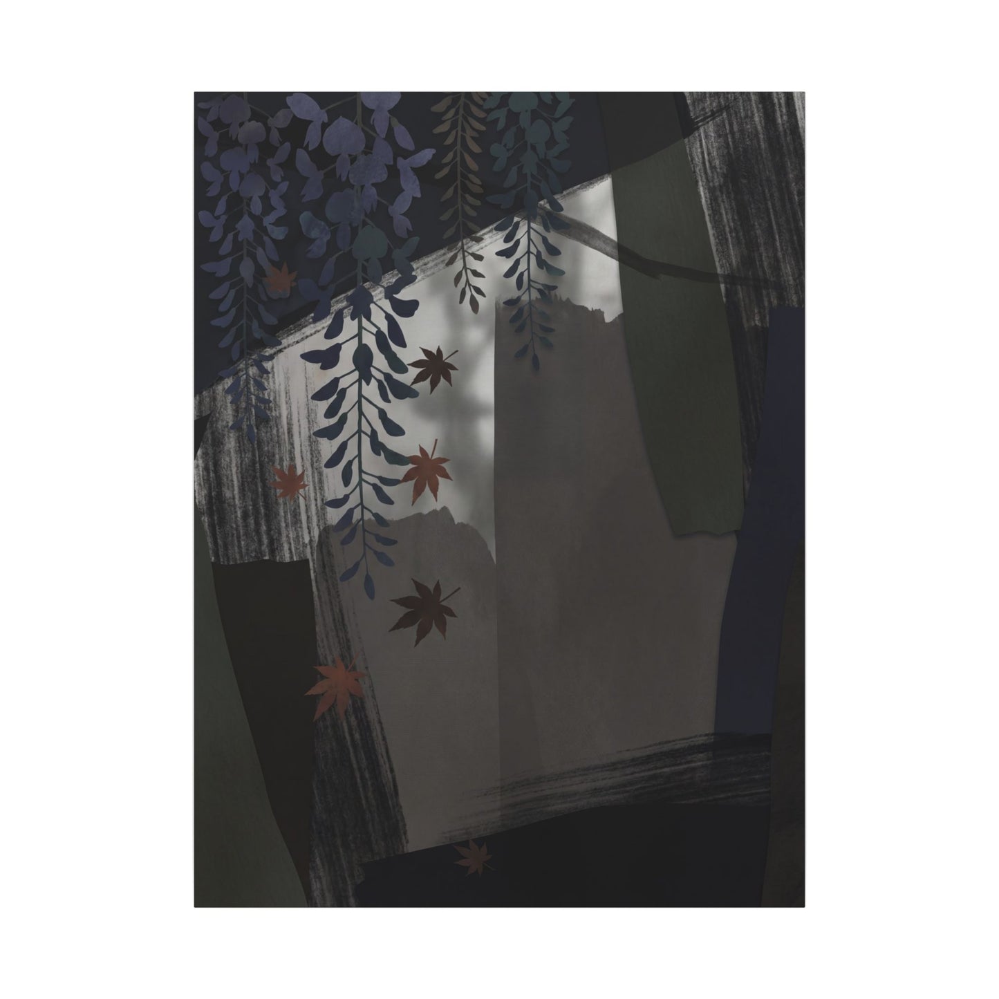 Wisteria Autumn Canvas Art | Dark Japandi Moody Design