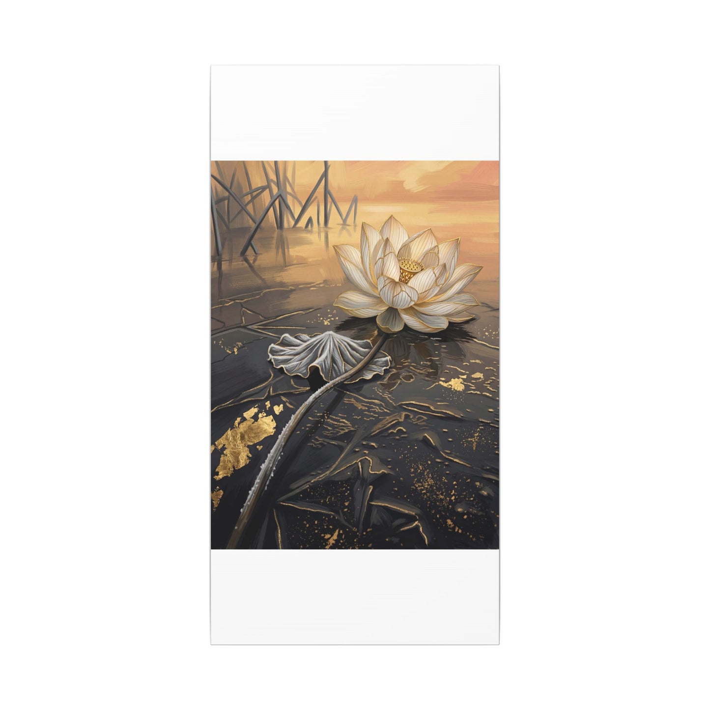 Kintsugi Lotus Flower in Golden Hour | Gold Vein Canvas Art