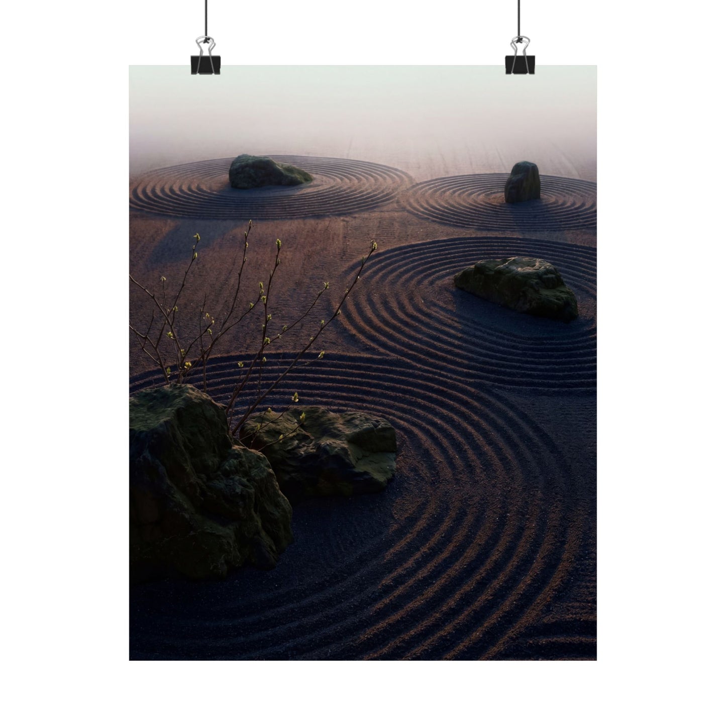 Dawn Rock Garden Wall Art Print - Dark Japandi Mono No Aware Art Print