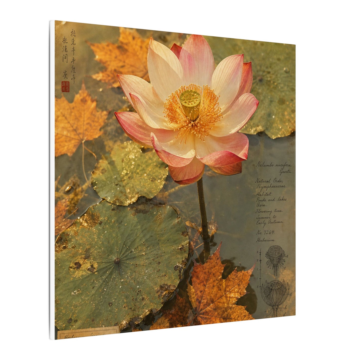 Autumn Lotus Flower Herbarium Canvas Art | Rustic Decor