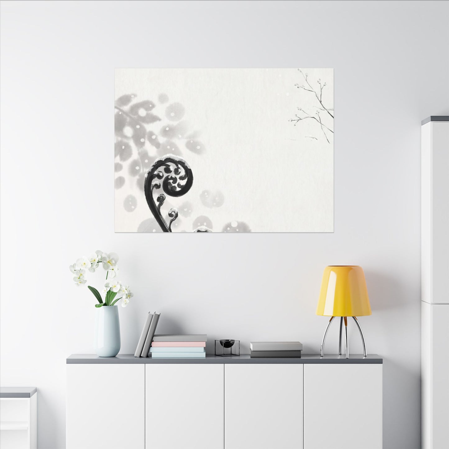 Winter Fern Unfurling Ukiyo E Inspired Canvas Art | Peaceful Decor