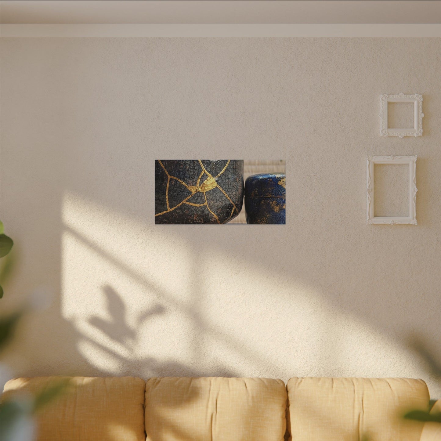 Tea Ceremony Crackle Gold Canvas Art | Philosophical Kintsugi Art