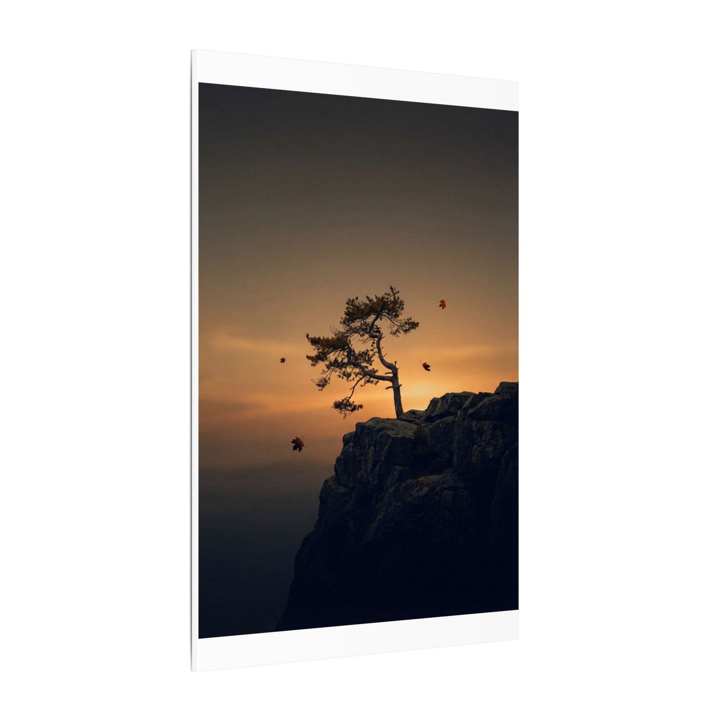 Dark Japandi Pine Tree in Golden Hour | Moody Minimal Canvas Art