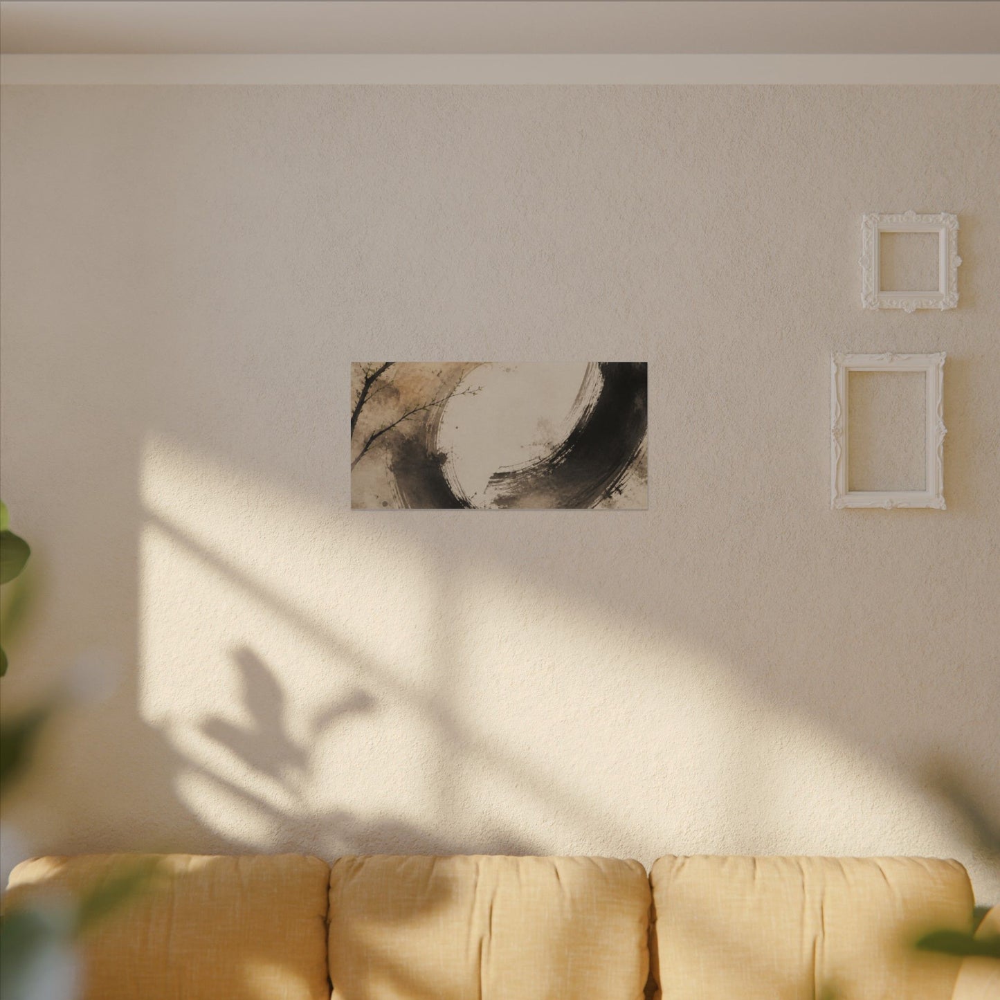 Japandi Ink Brushstroke in Golden Hour | Watercolor Canvas Art