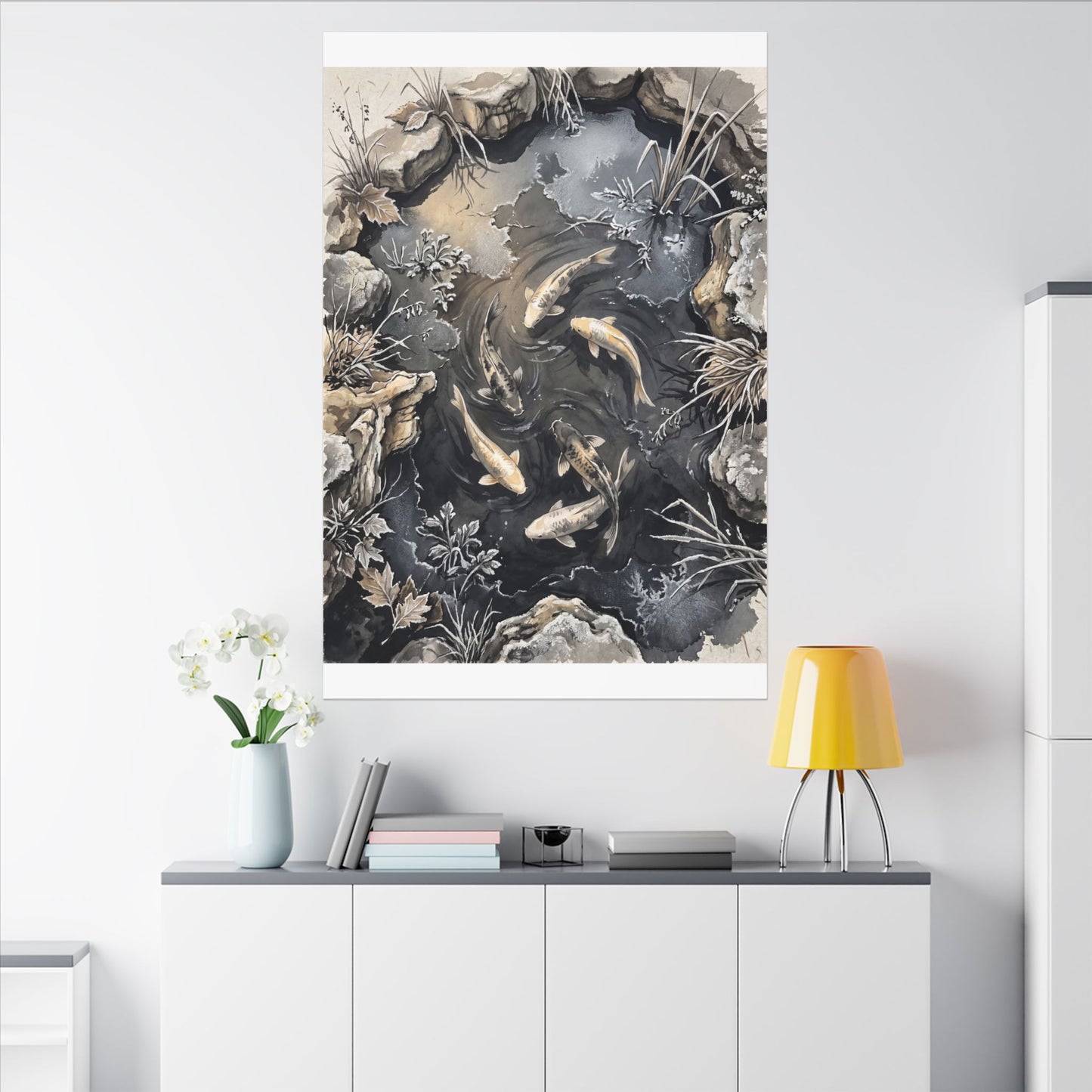 Koi Pond Canvas Art | Winter Japandi Japanese Pattern Art