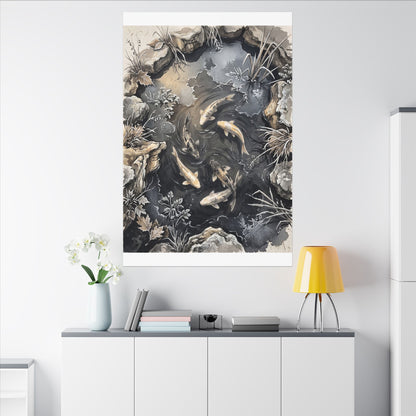 Koi Pond Canvas Art | Winter Japandi Japanese Pattern Art