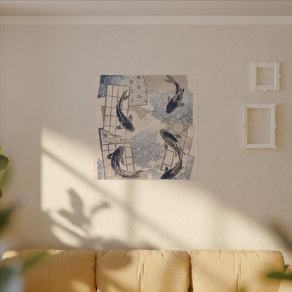 Earthy Koi Pond Canvas Art - Japanese Pattern Japandi