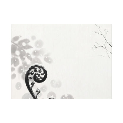 Winter Fern Unfurling Ukiyo E Inspired Canvas Art | Peaceful Decor Art Print
