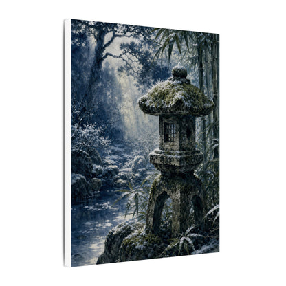 Zen Stone Lantern in Dappled | Sumi E Canvas Art