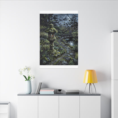Japandi Stone Lantern in Moonlight | Texture Canvas Art