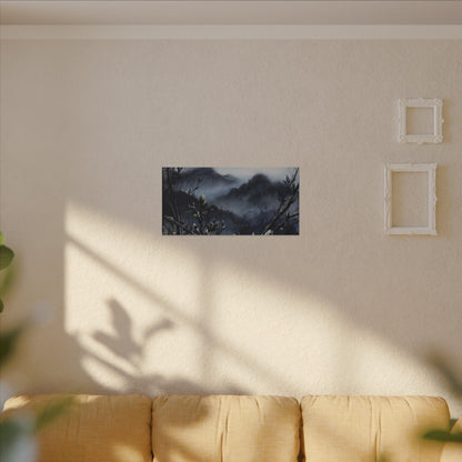 Mountain Mist Spring Canvas Art | Dark Japandi Atmospheric Design
