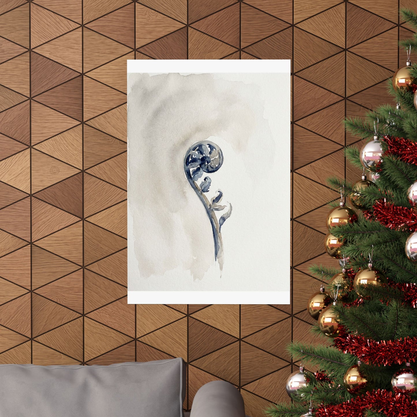 Fern Unfurling Watercolor Wall Art Print | Earthy Japandi Art