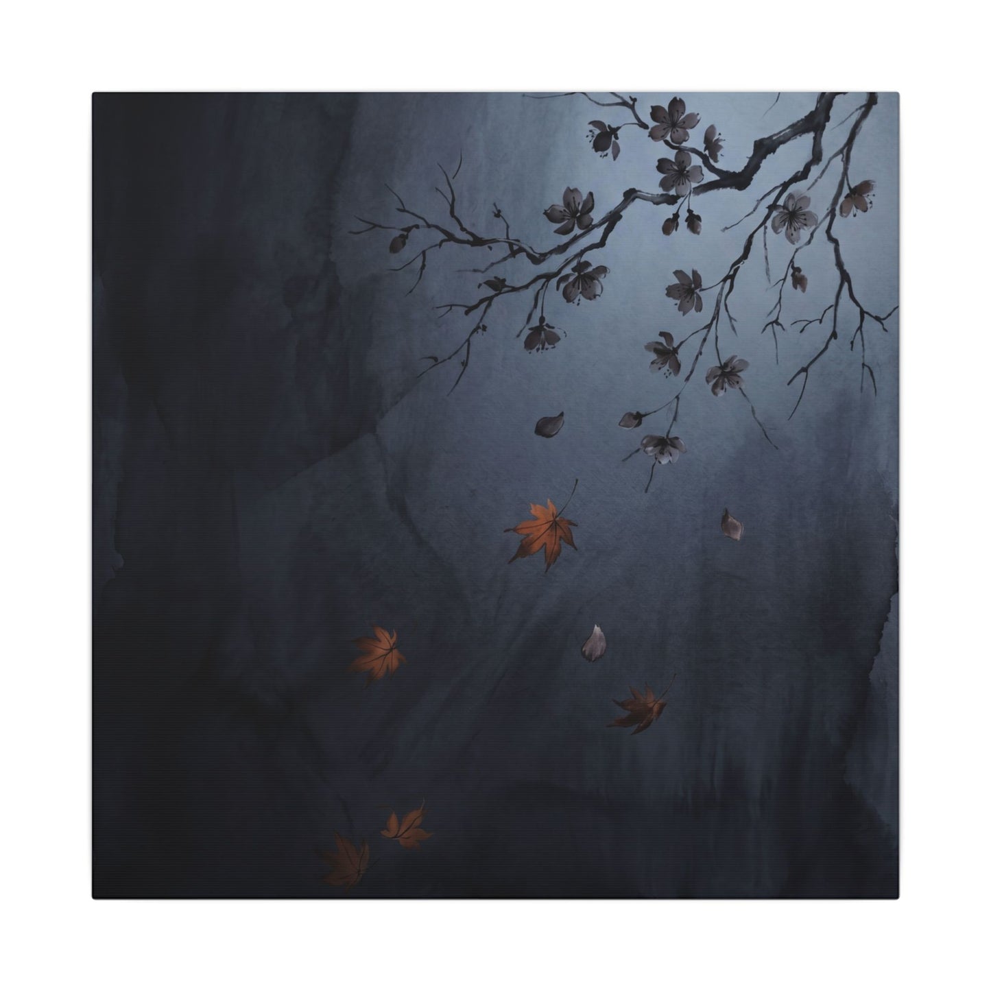 Autumn Cherry Blossom Charcoal Ink Canvas Art | Atmospheric Decor