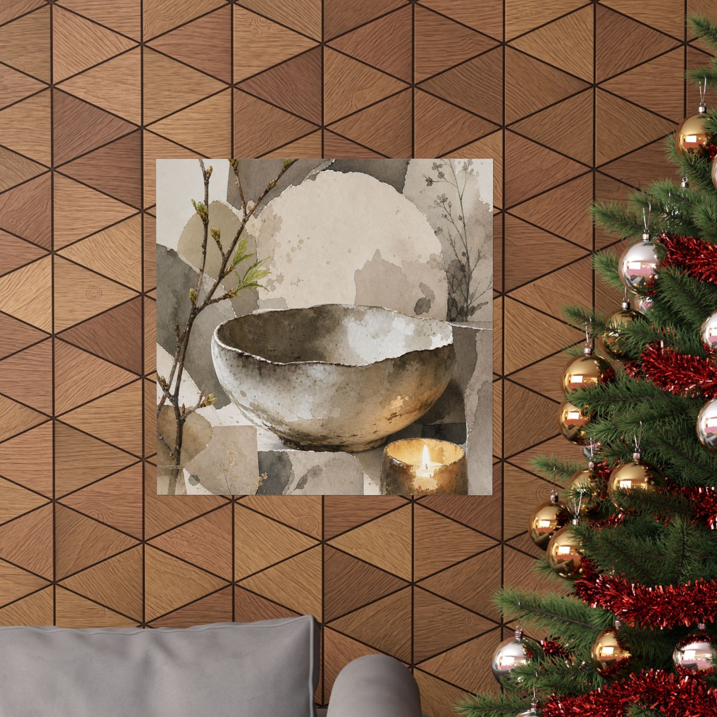 Candlelight Ceramic Bowl Wall Art Print - Japandi Fukinsei