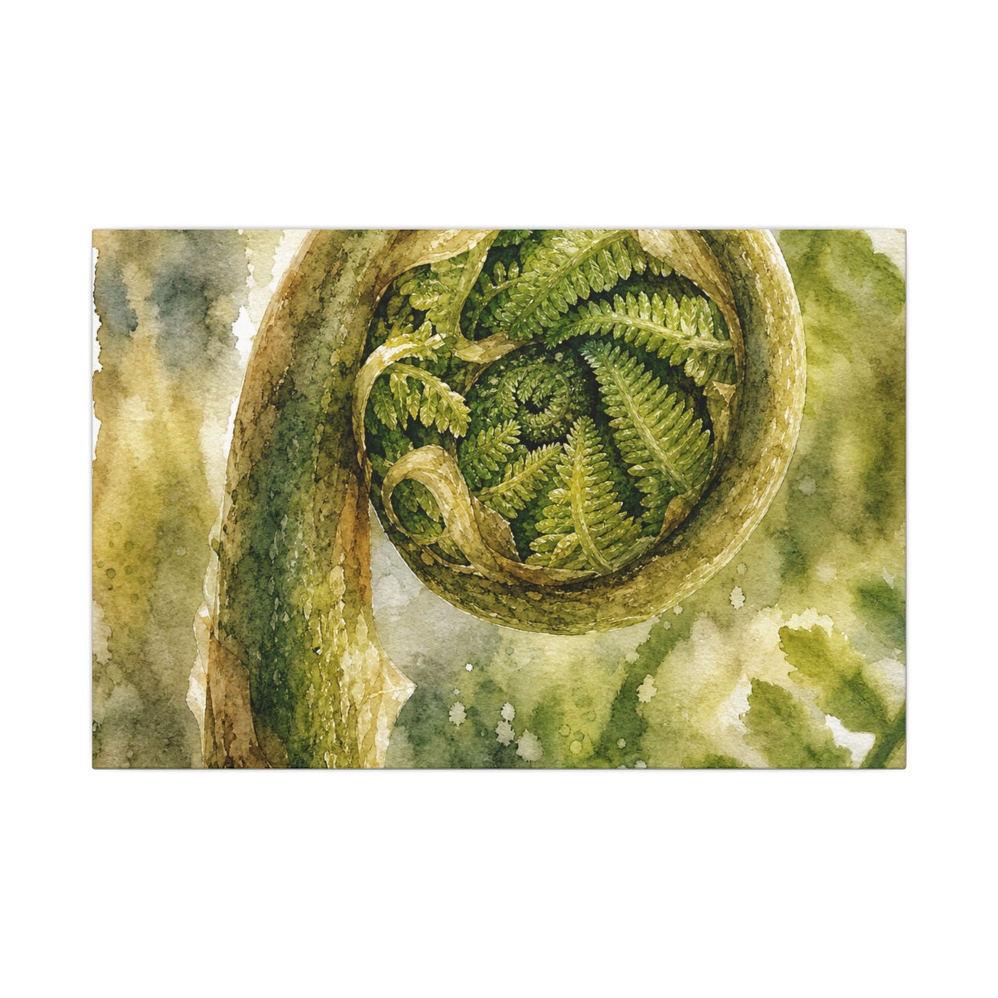 Japandi Fern Unfurling in Dappled | Watercolor Canvas Art