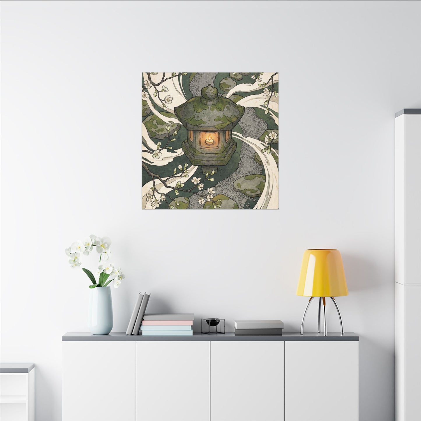 Zen Stone Lantern in Candlelight | Ukiyo E Inspired Canvas Art