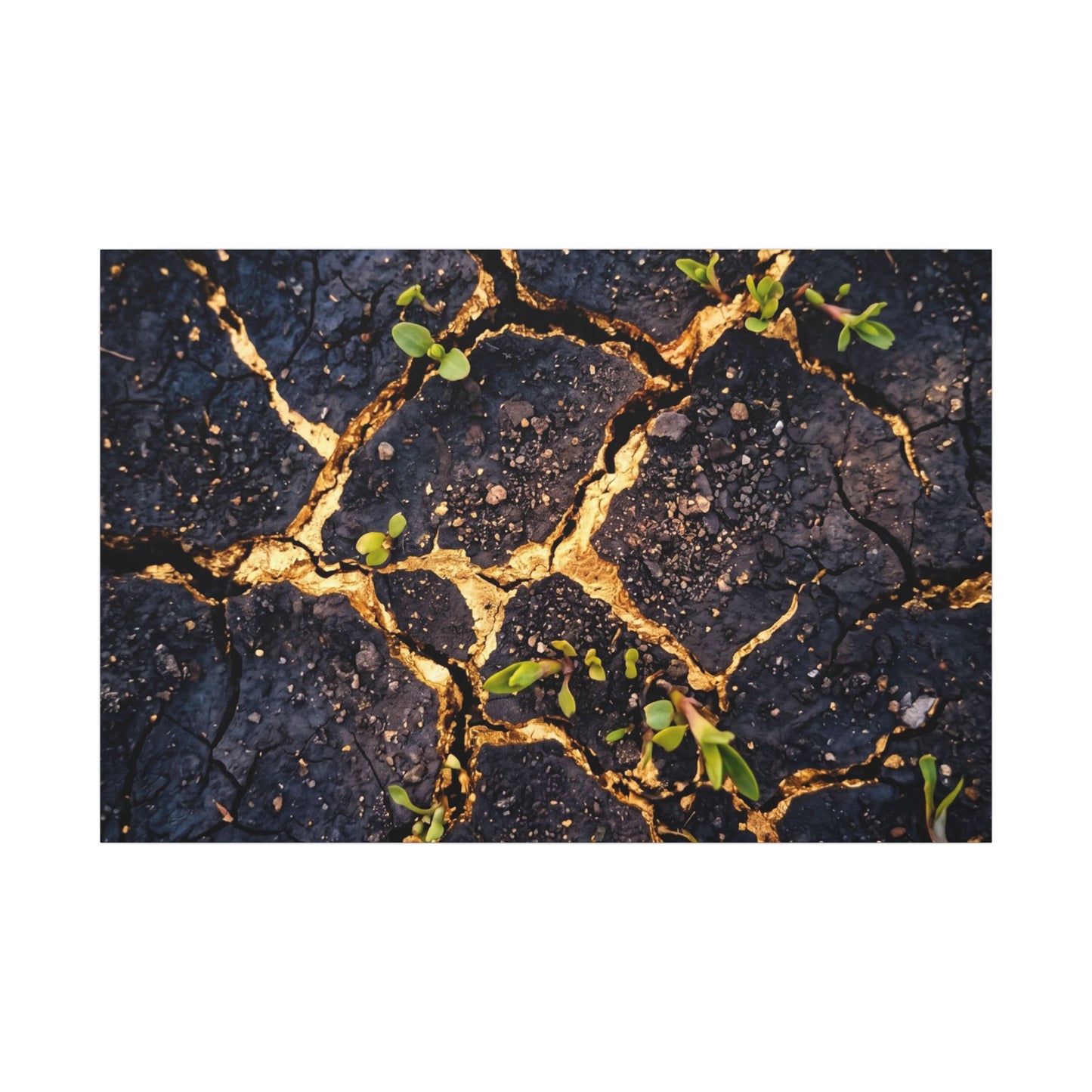 Spring Cracked Earth Crackle Gold Canvas Art | Healing Decor