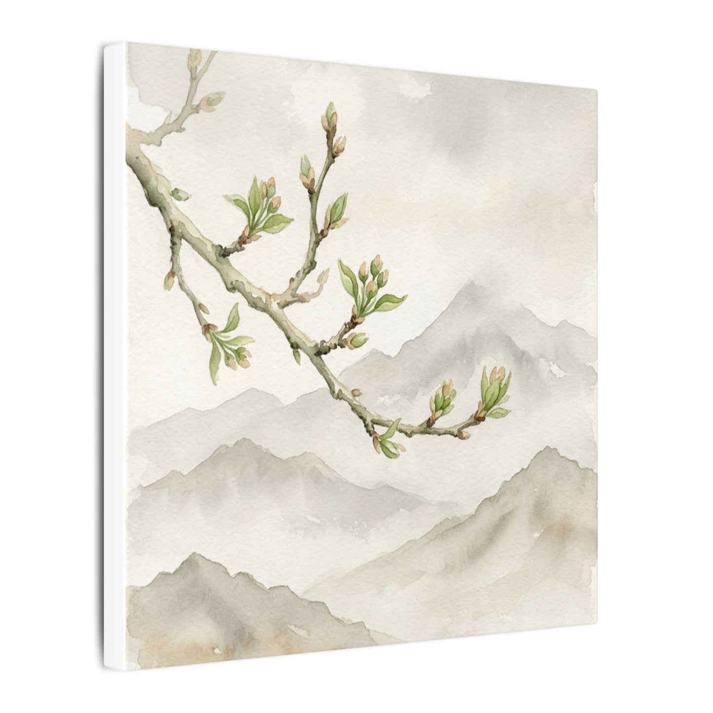 Spring Mountain Mist Watercolor Canvas Art | Cozy Decor
