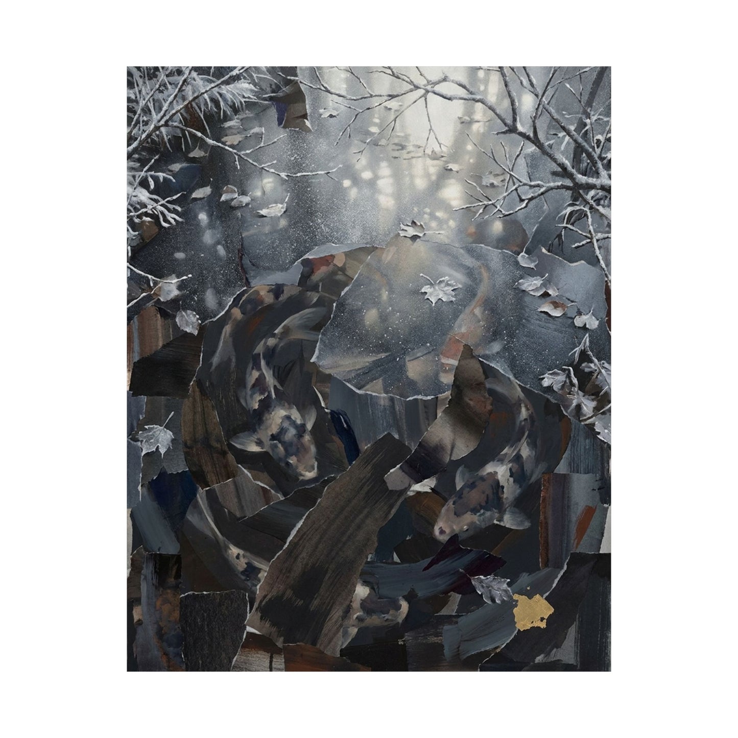 Koi Pond Wall Art Print | Winter Dark Japandi Shadow Zen Art