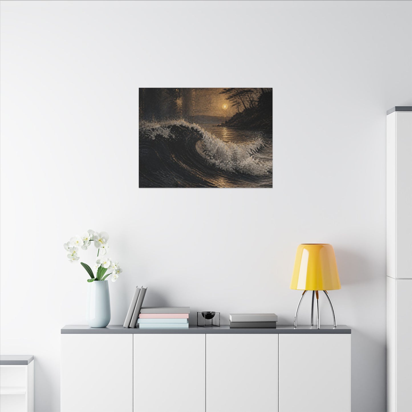 Ocean Wave Dark Texture Canvas Art | Bold Dark Japandi Art
