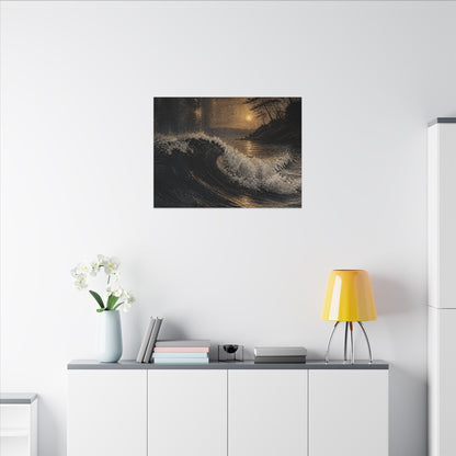 Ocean Wave Dark Texture Canvas Art | Bold Dark Japandi Art
