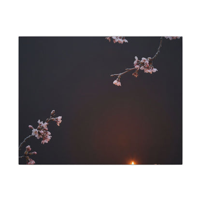 Dark Japandi Cherry Blossom in Candlelight | Moody Minimal Canvas Art Art Print