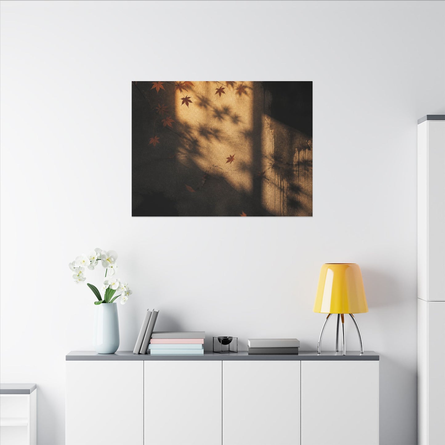 Shadow Play Canvas Art | Autumn Dark Japandi Charcoal Ink Art