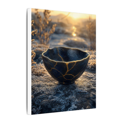 Ceramic Bowl Canvas Art | Winter Kintsugi Gold Repair Art